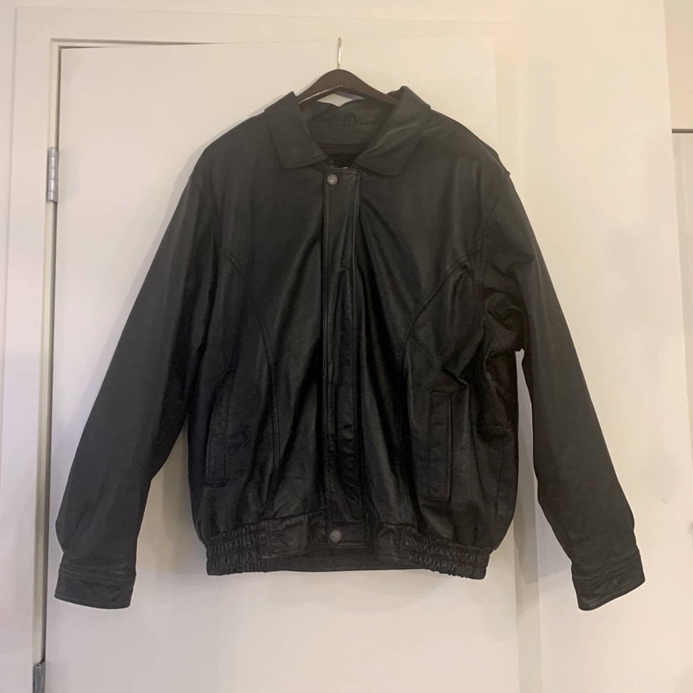 Oscar Piel black leather bomber jacket size XL